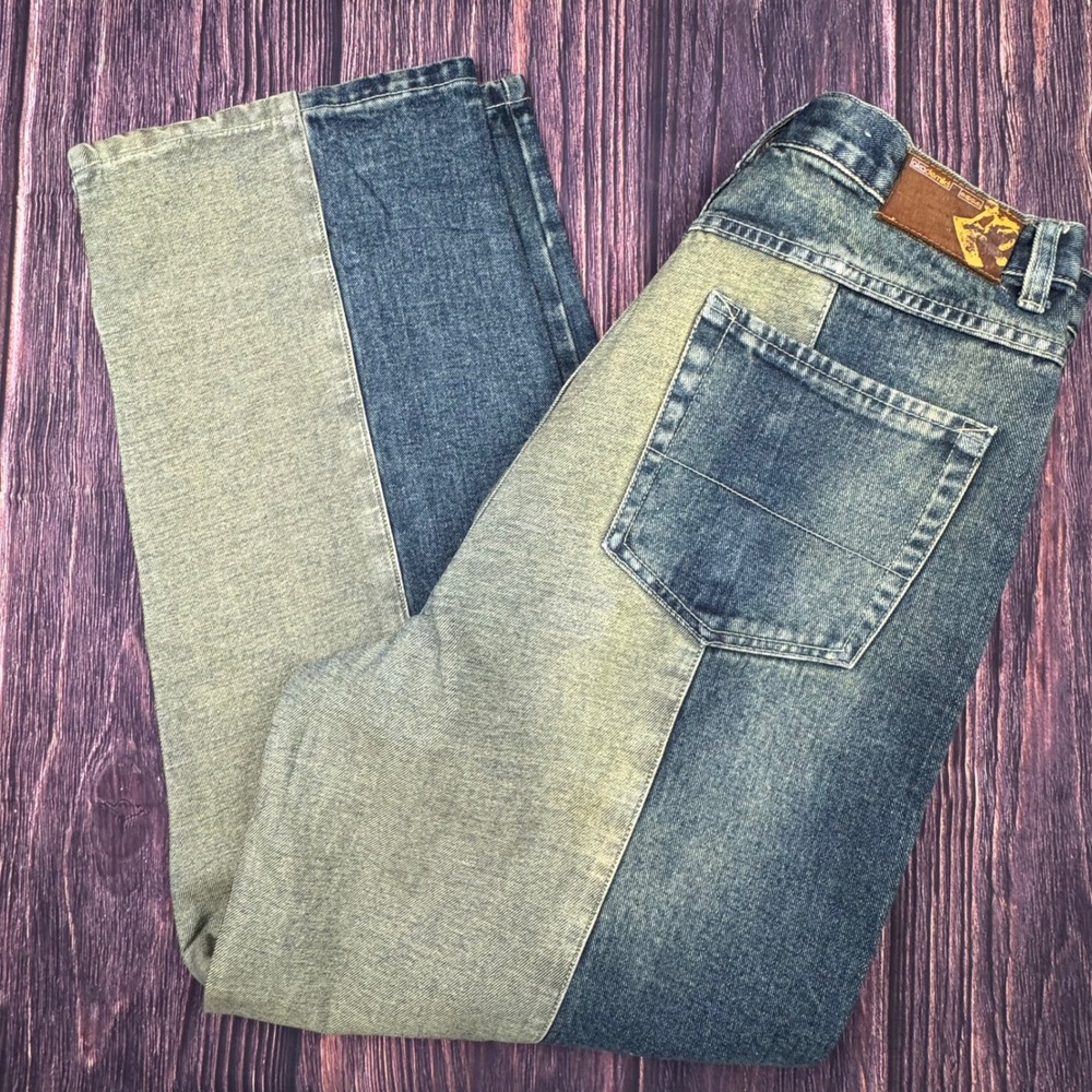 Vtg 90s Akademiks Baggy Jeans 36 Two Tone Denim Y2K Streetwear Hip Hop Wide Leg